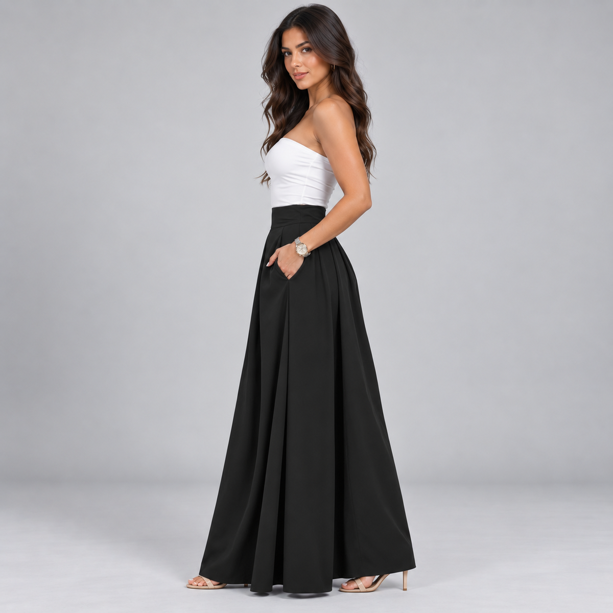 Falda Maxi Plisada de Talle Alto | Silueta Fluida en Línea A | Tejido Ligero y Transpirable para Looks Diarios y Especiales