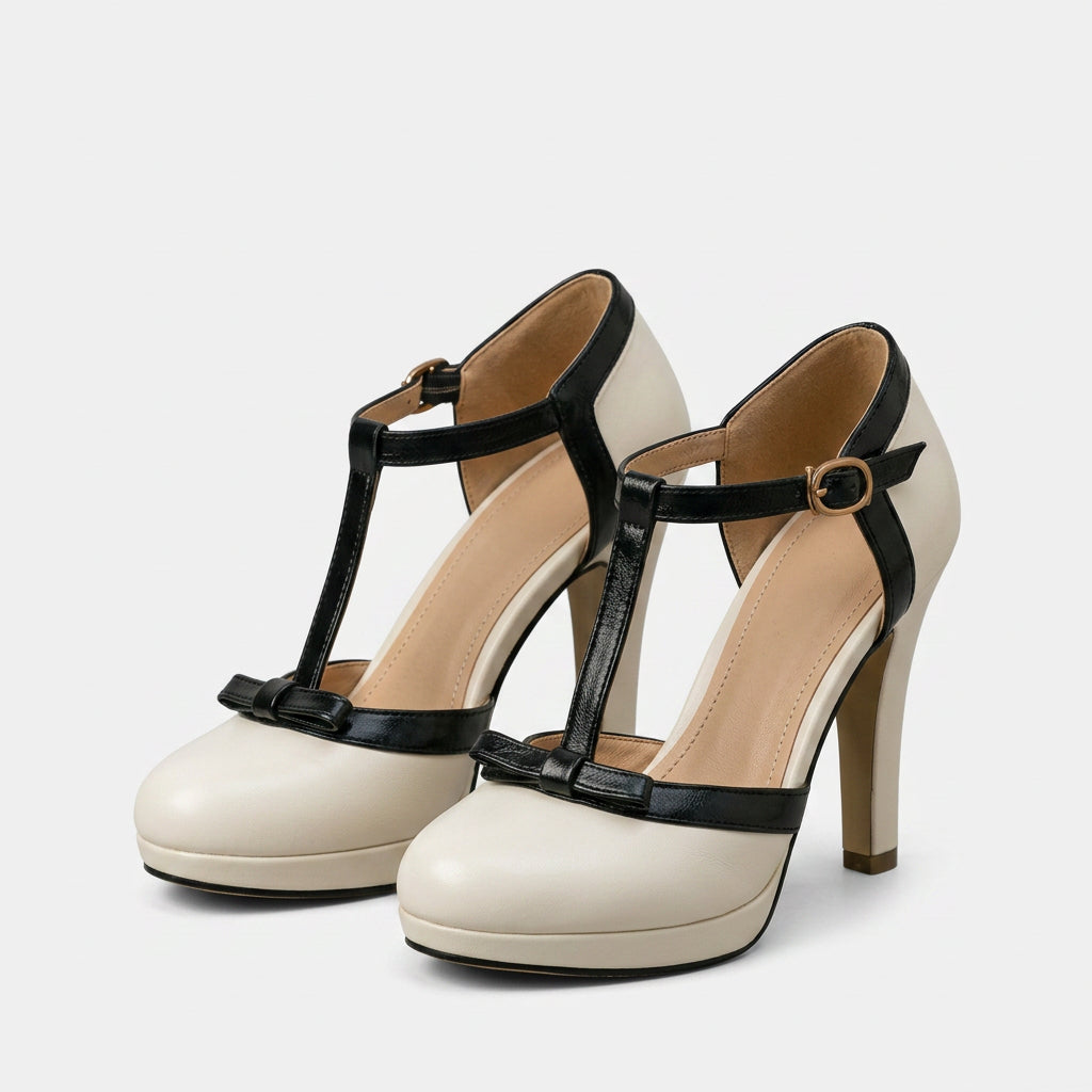 Zapatos de tacón para mujer con correa en T y detalle de lazo, para ocasiones formales y de noche