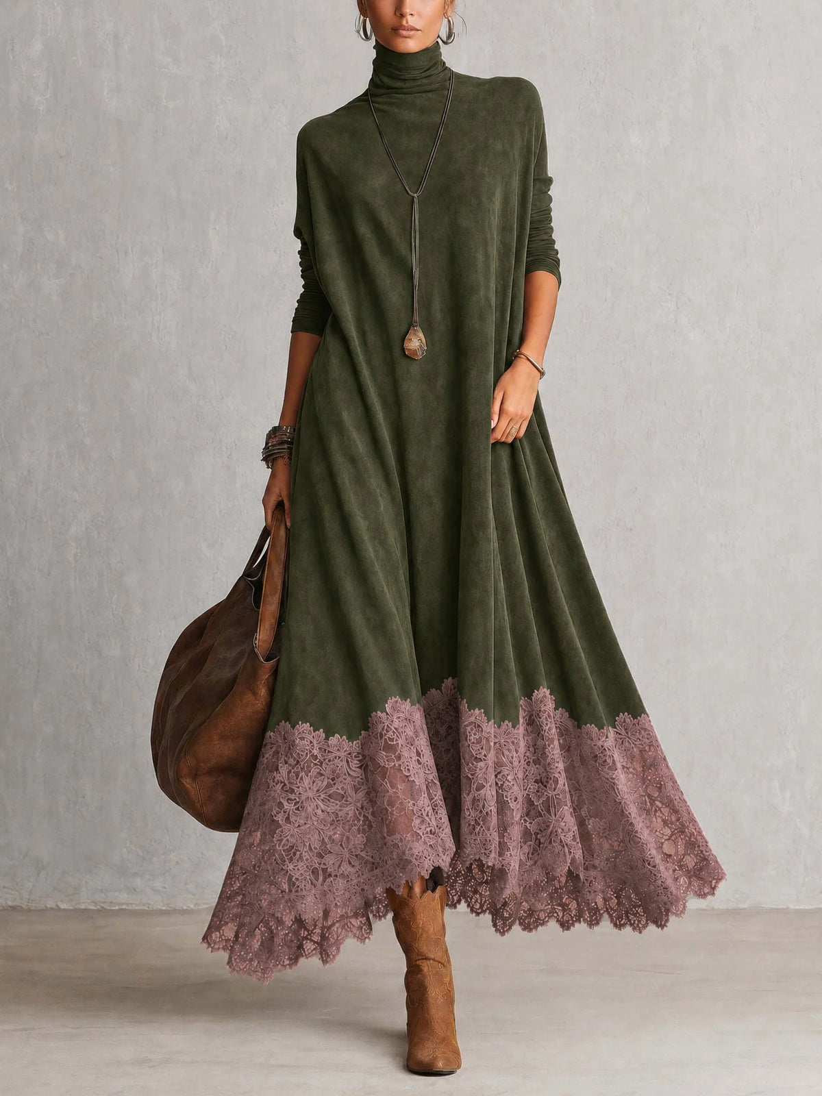 Vestido maxi para mujer con adorno floral de encaje