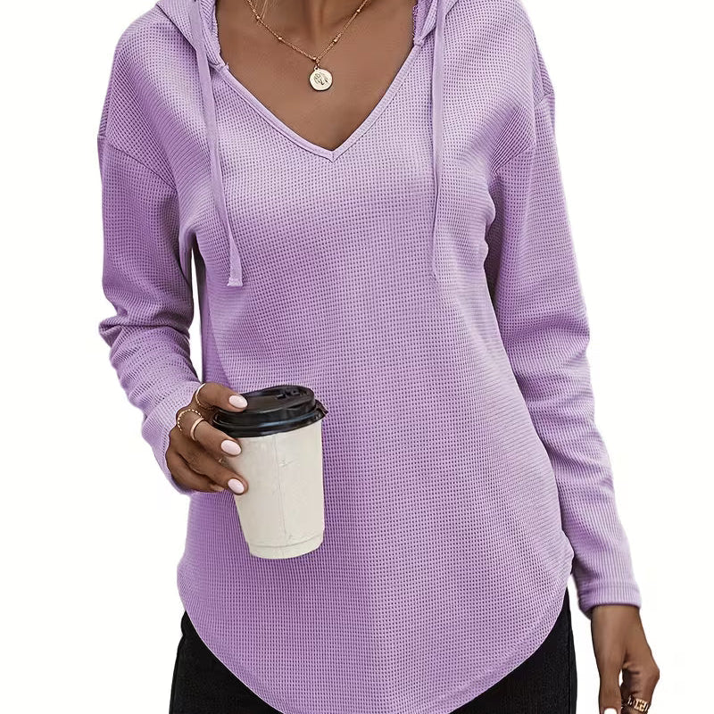Sudadera con capucha de punto waffle para mujer con cordón