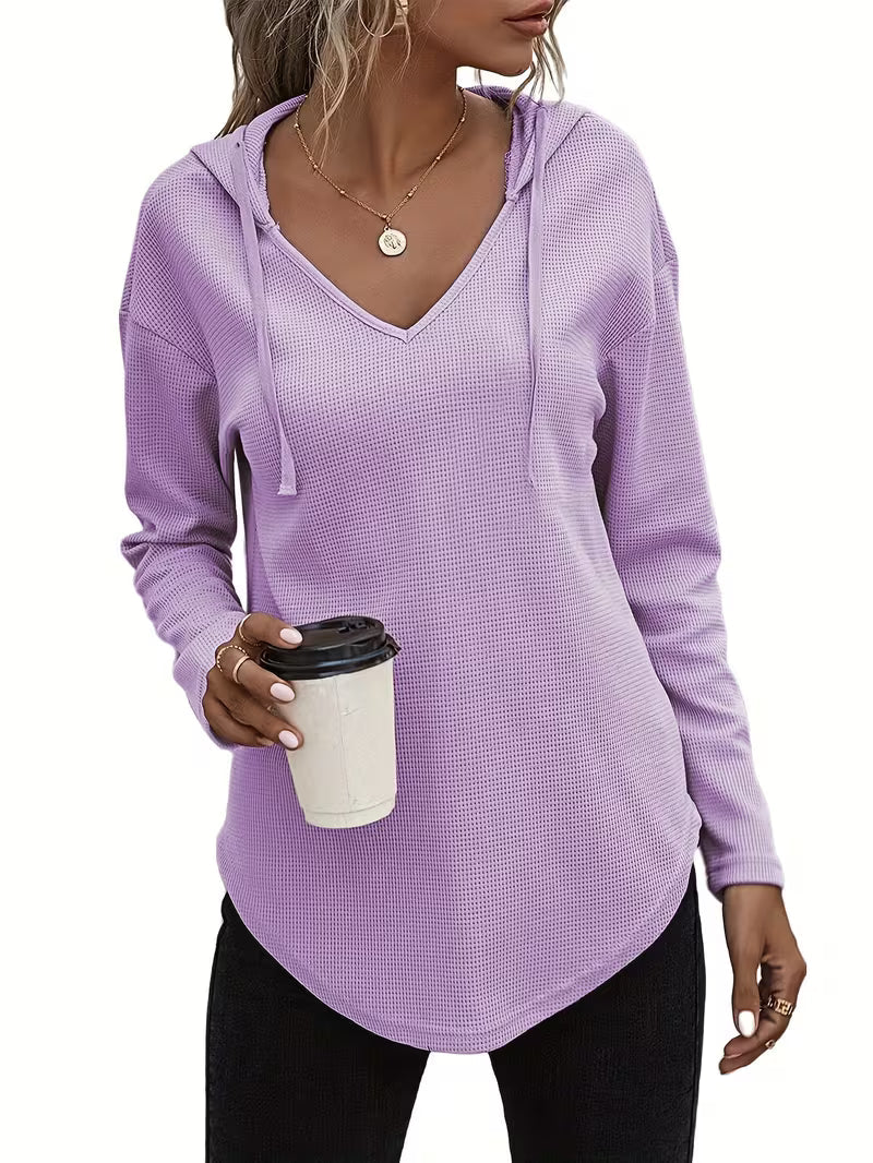 Sudadera con capucha de punto waffle para mujer con cordón