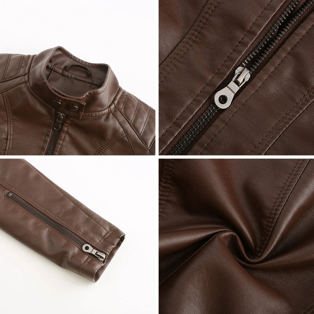 Chaqueta de cuero para mujer con cremallera asimétrica