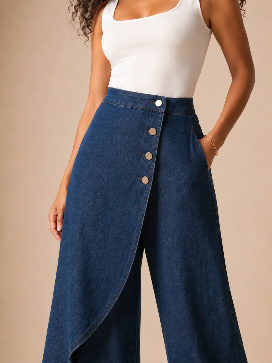 Pantalones Palazzo de mujer con panel envolvente asimétrico