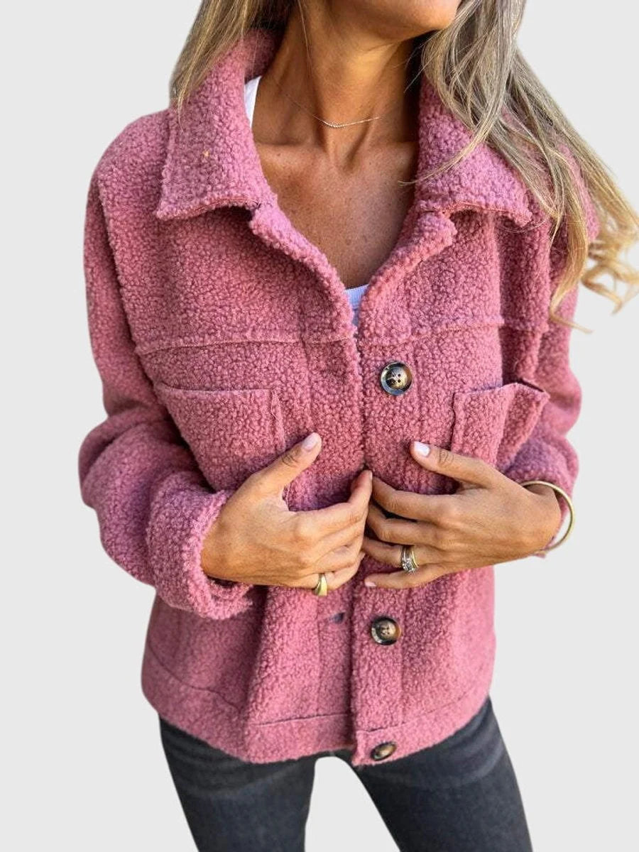 Chaqueta de forro polar Sherpa para mujer con gran botonadura