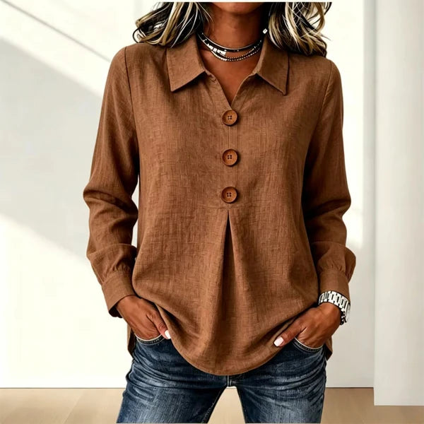 Blusa de mujer con cuello clásico y puños enrollables