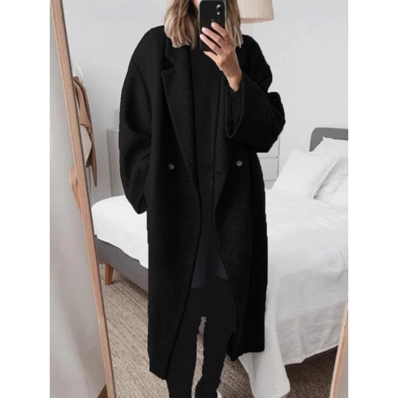 Abrigo de lana oversize para mujer con doble botonadura