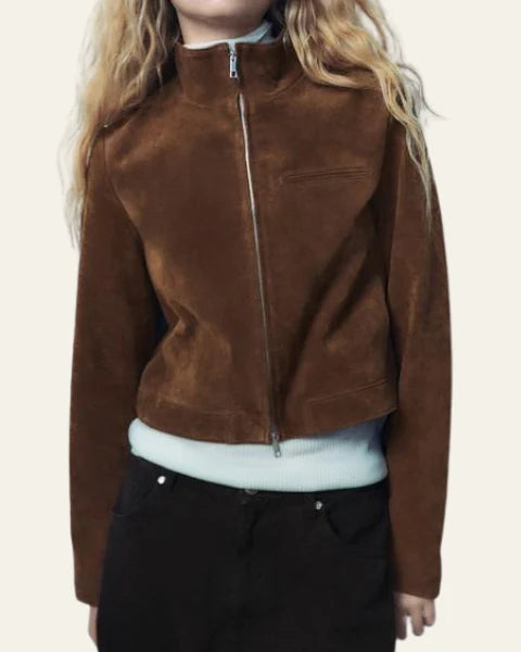 Chaqueta de mujer de ante sintético con cuello alto