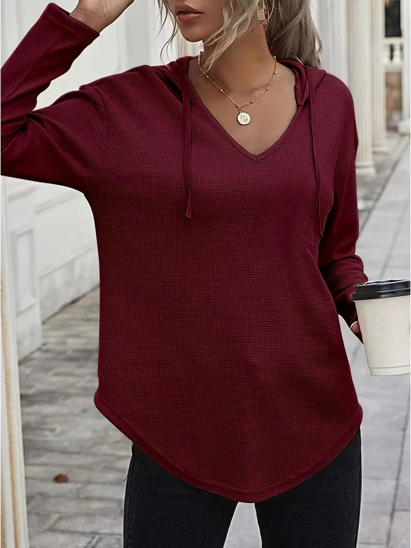 Sudadera con capucha de punto waffle para mujer con cordón