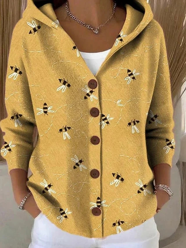 Cárdigan de punto elástico para mujer con capucha y botones