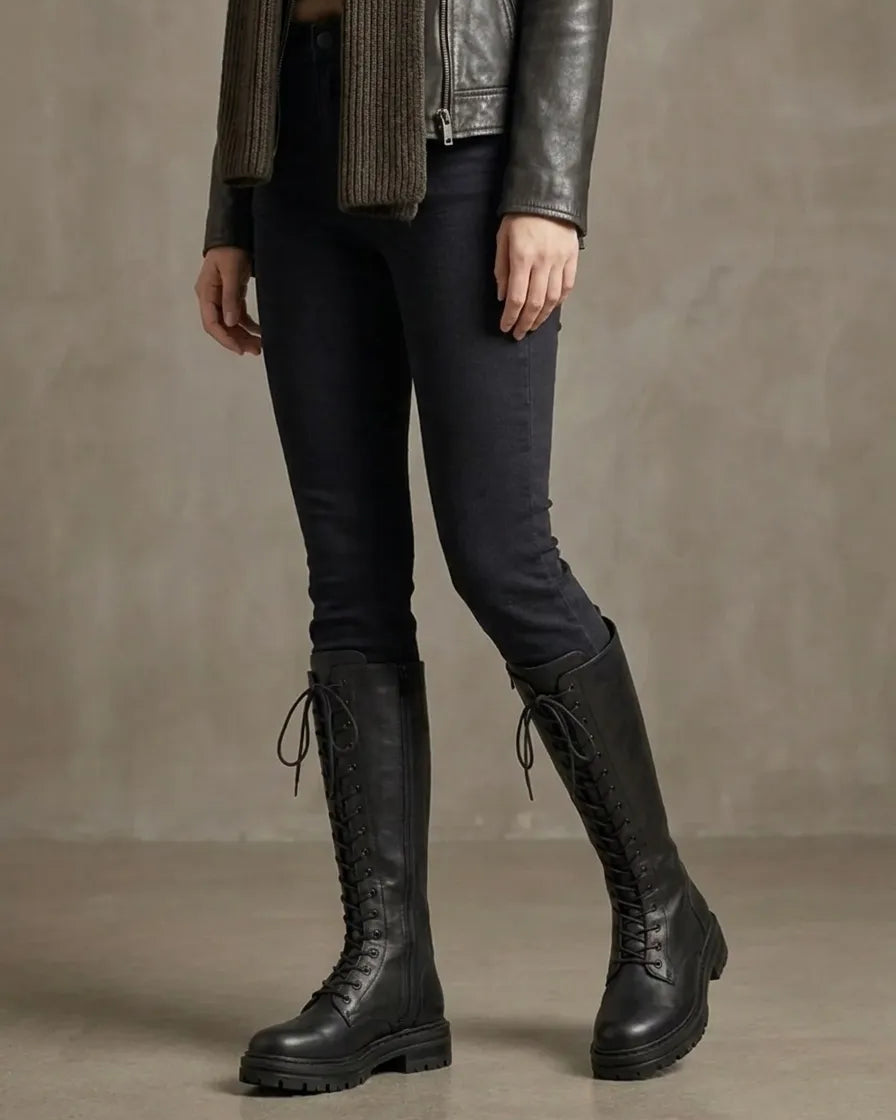 Botas altas de mujer con cordones y cremallera lateral