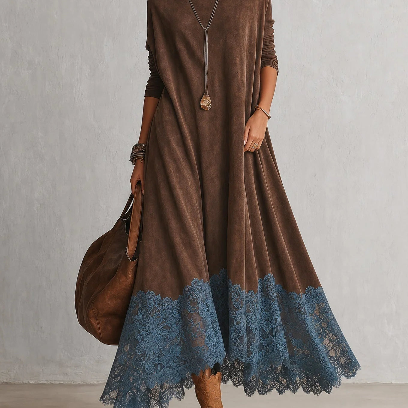 Vestido maxi para mujer con adorno floral de encaje