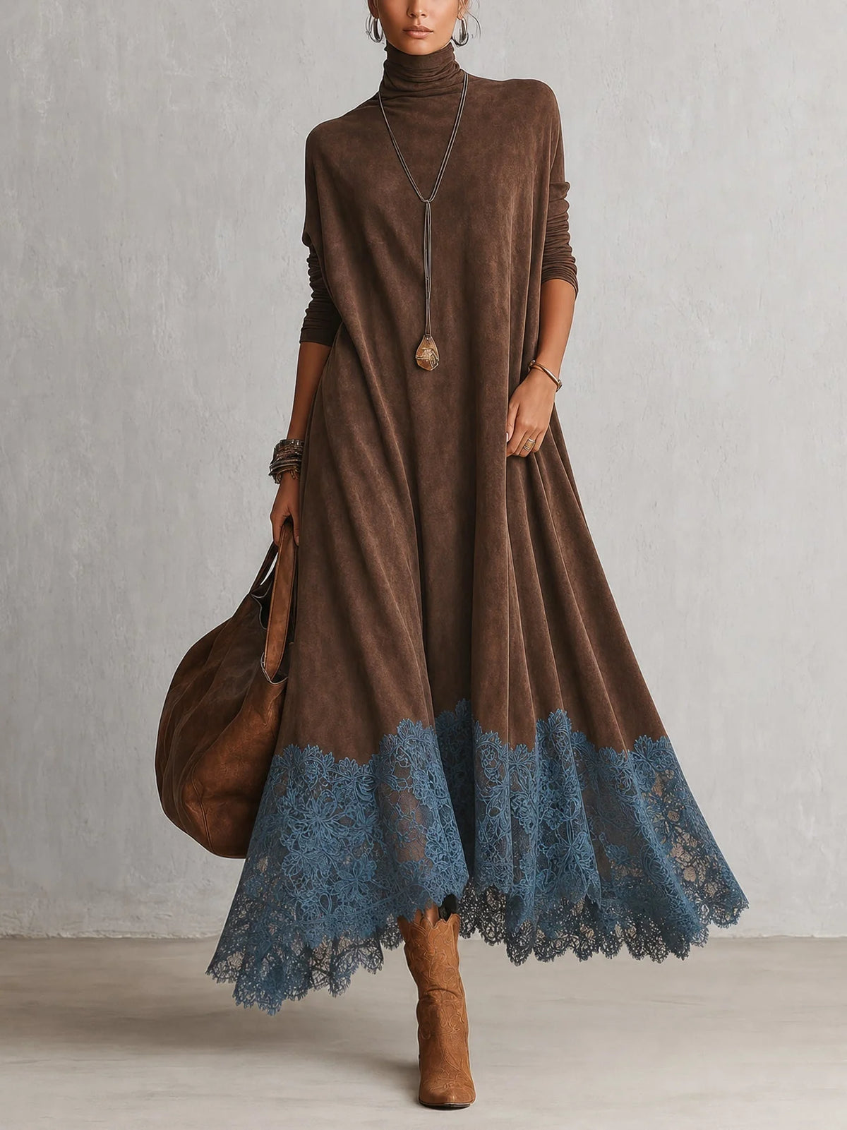 Vestido maxi para mujer con adorno floral de encaje