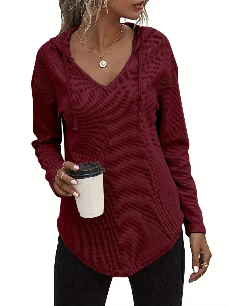 Sudadera con capucha de punto waffle para mujer con cordón