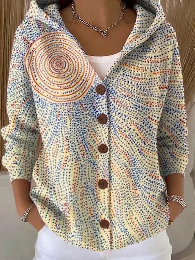 Cárdigan de punto elástico para mujer con capucha y botones