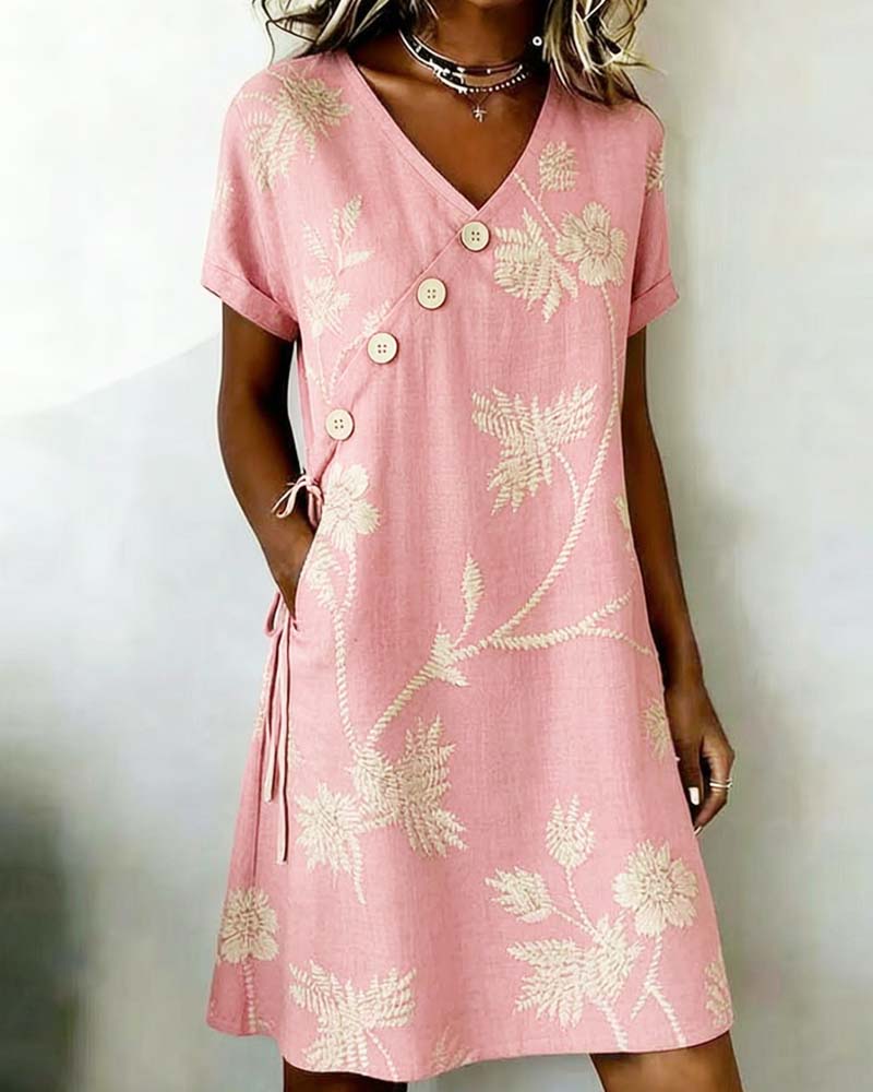 Vestido corto de mujer con fila de botones diagonal