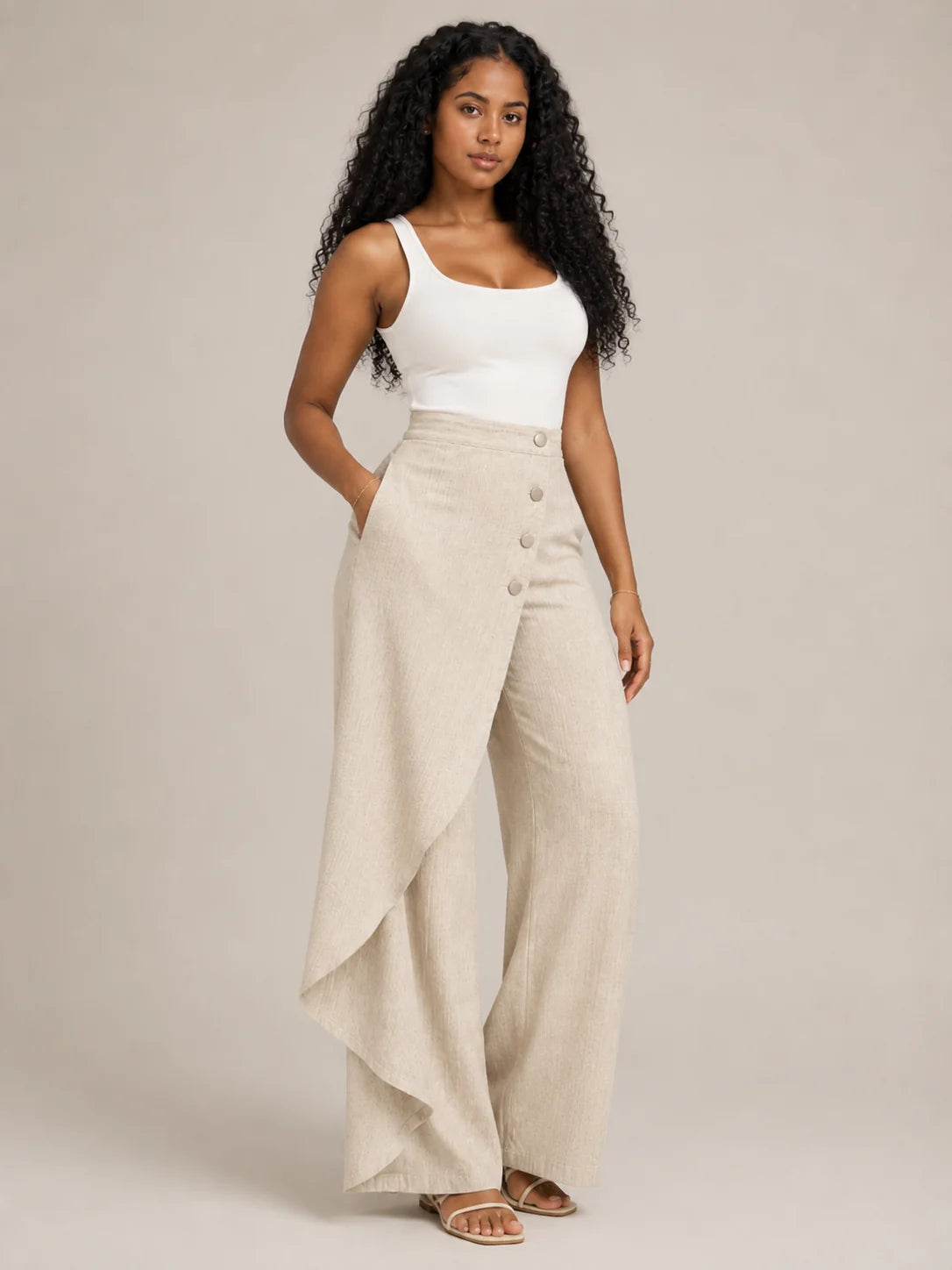 Pantalones Palazzo de mujer con panel envolvente asimétrico