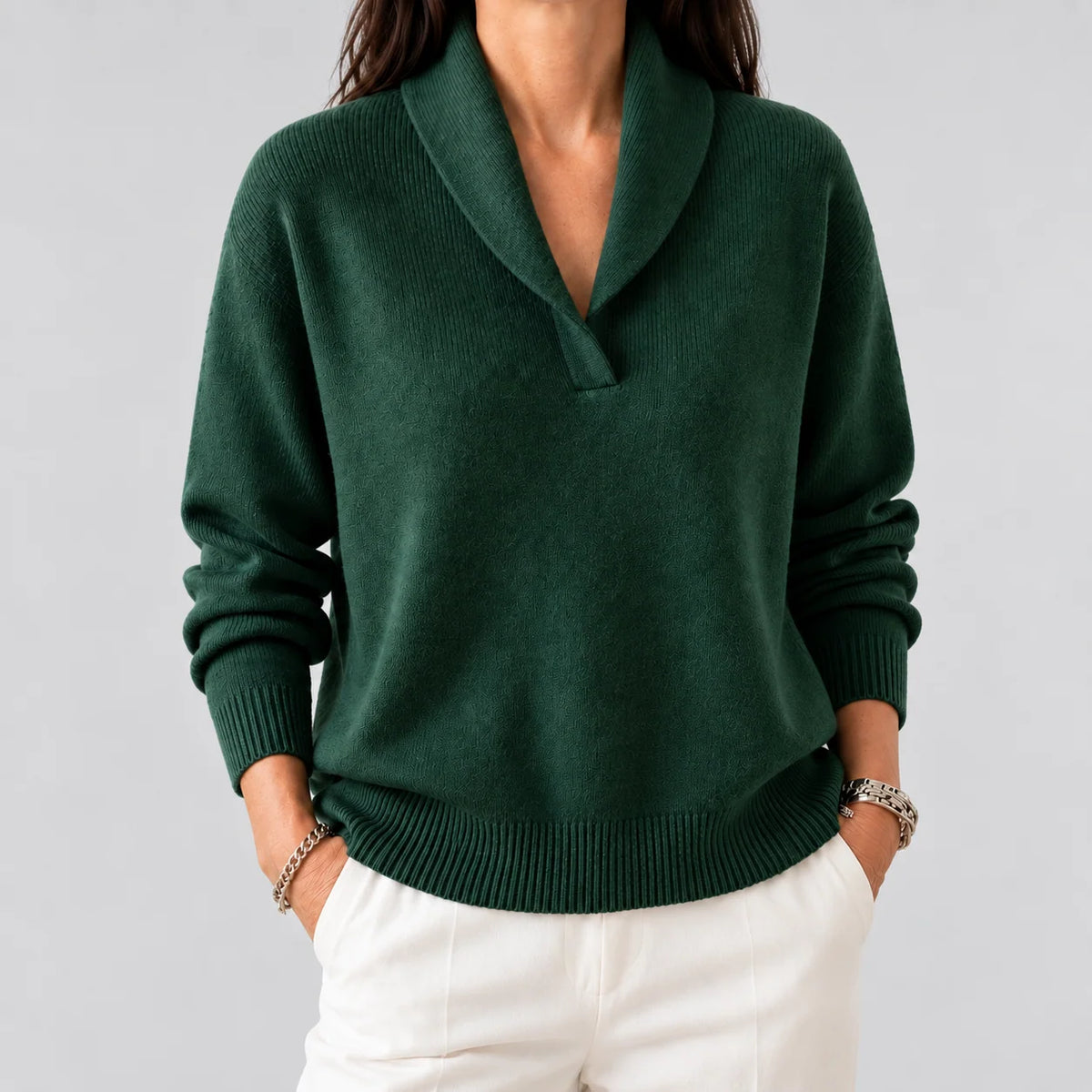 Jersey fino de mujer con cuello chal abierto