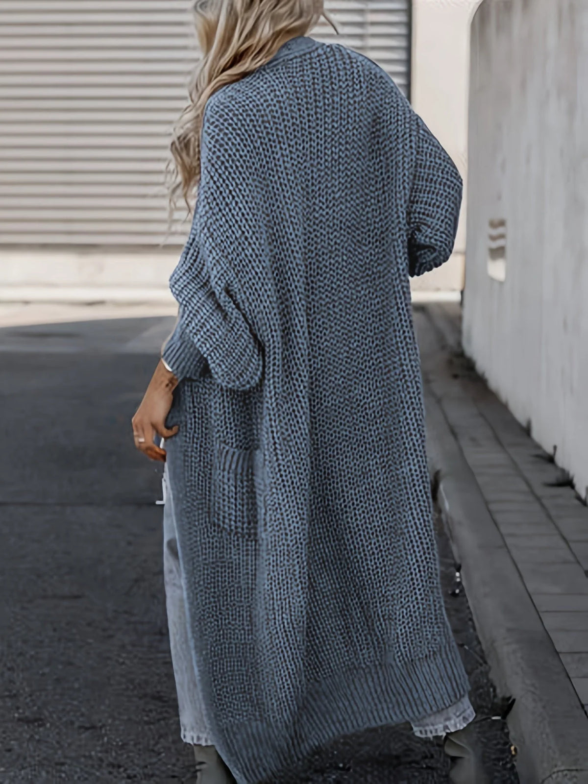 Cardigan maxi de punto fino para mujer con bolsillos laterales