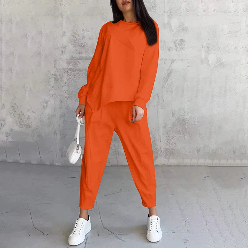 Conjunto de sudadera para mujer de mezcla de algodón con dobladillo asimétrico