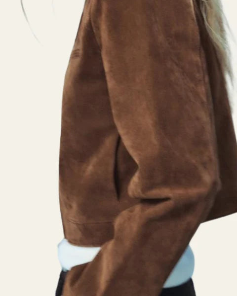Chaqueta de mujer de ante sintético con cuello alto