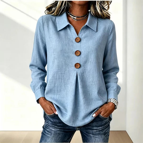Blusa de mujer con cuello clásico y puños enrollables