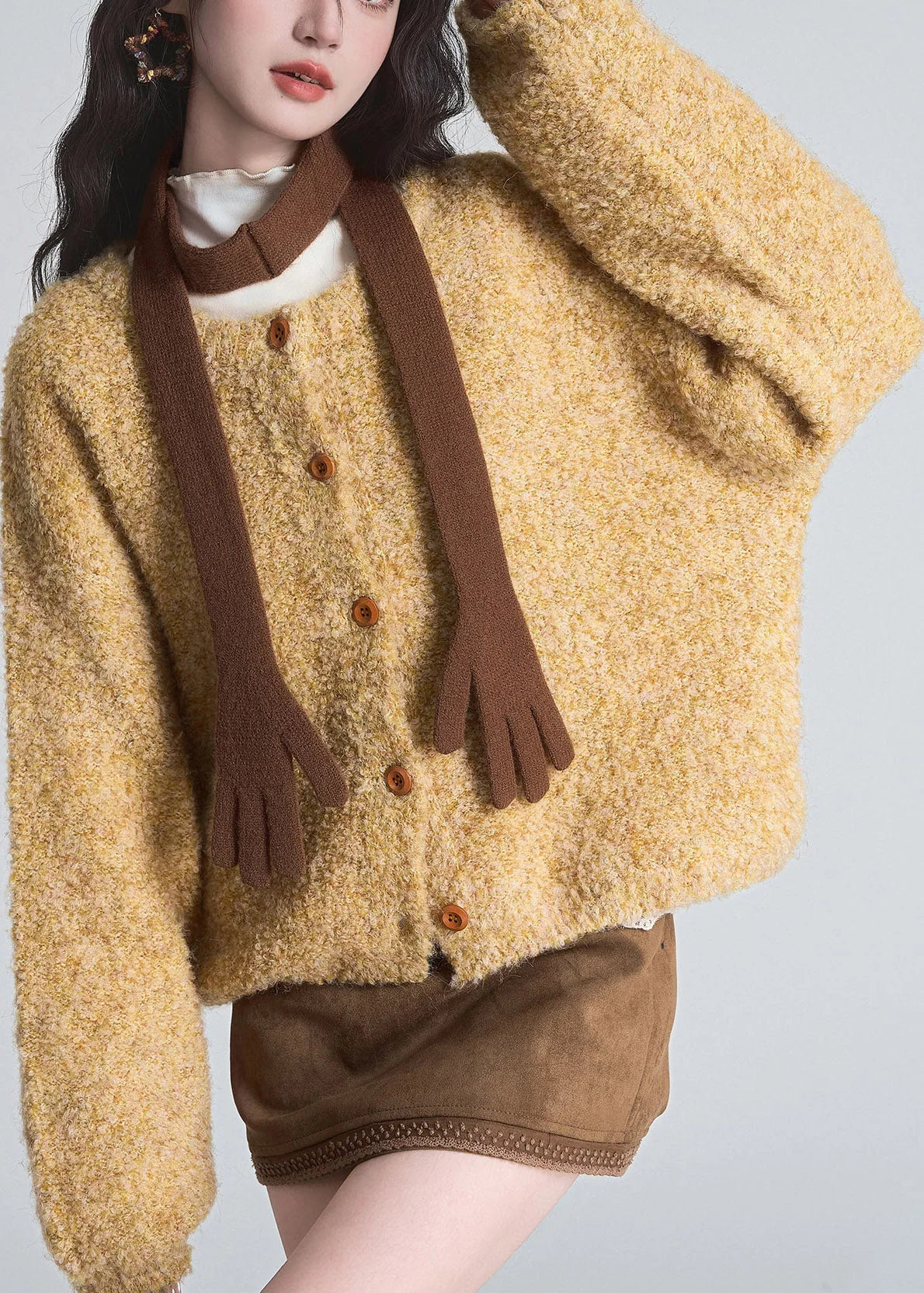 Chaqueta de punto para mujer de mezcla de algodón con botones