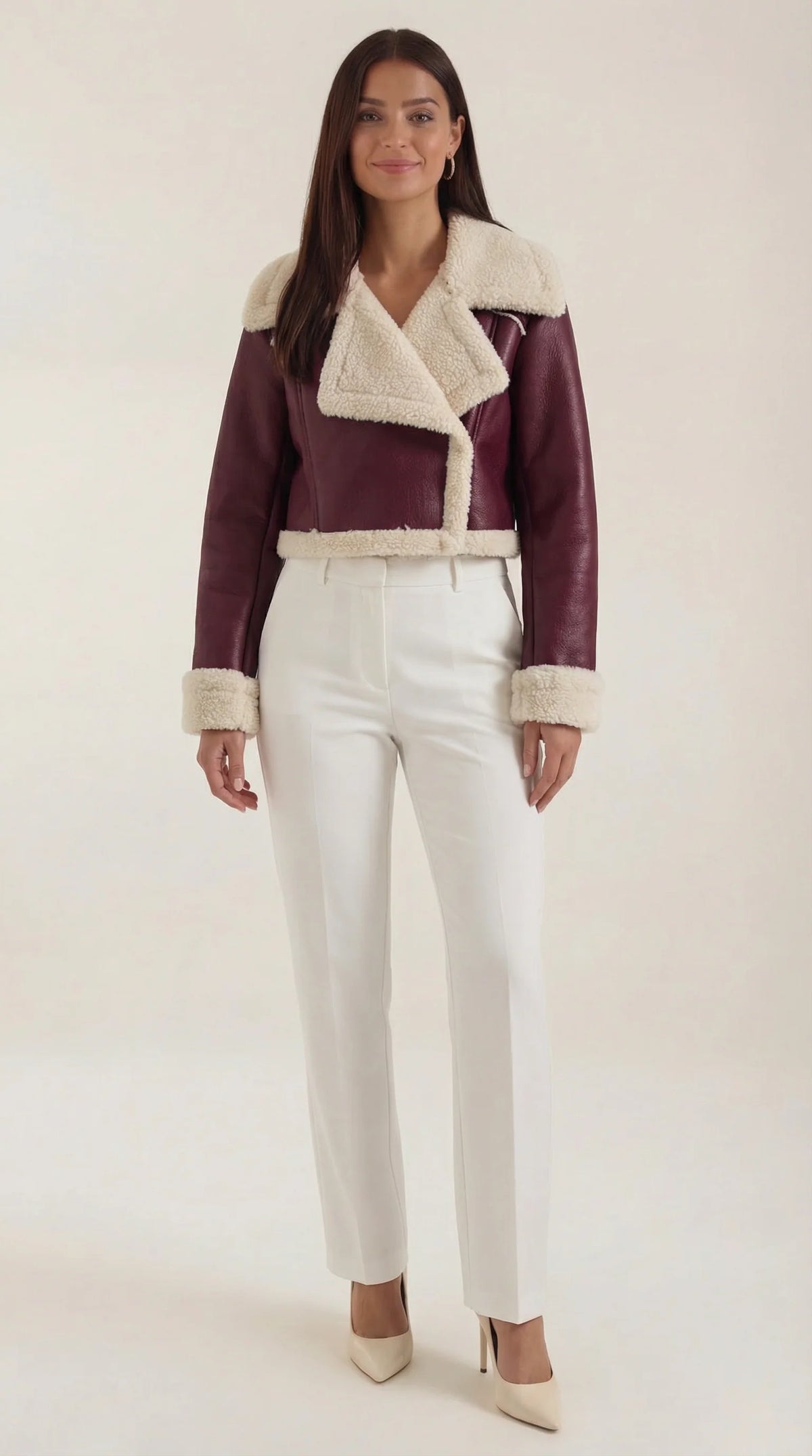 Chaqueta de mujer efecto piel con detalles de borreguito