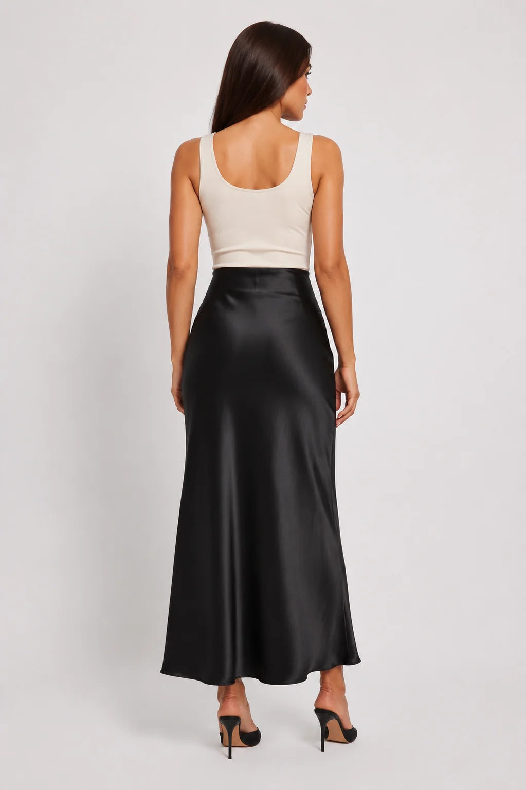 Falda maxi de talle alto para mujer con brillo discreto