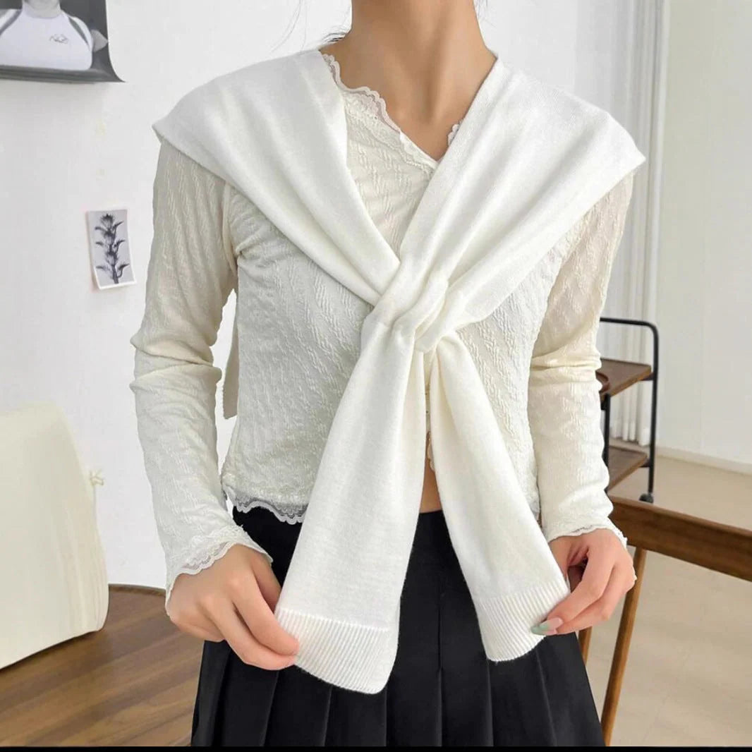Bufanda de punto de felpa para mujer con nudo decorativo