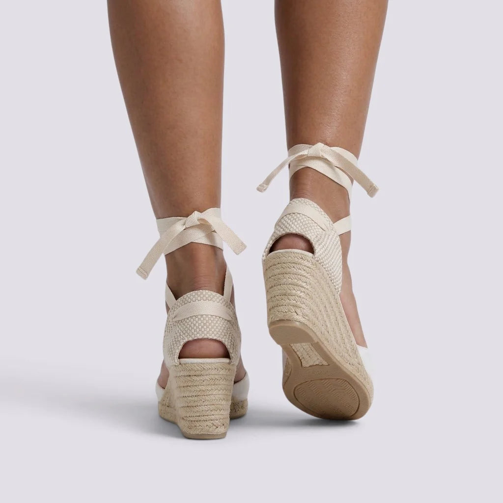 Sandalias de cuña para mujer de esparto con correas cruzadas