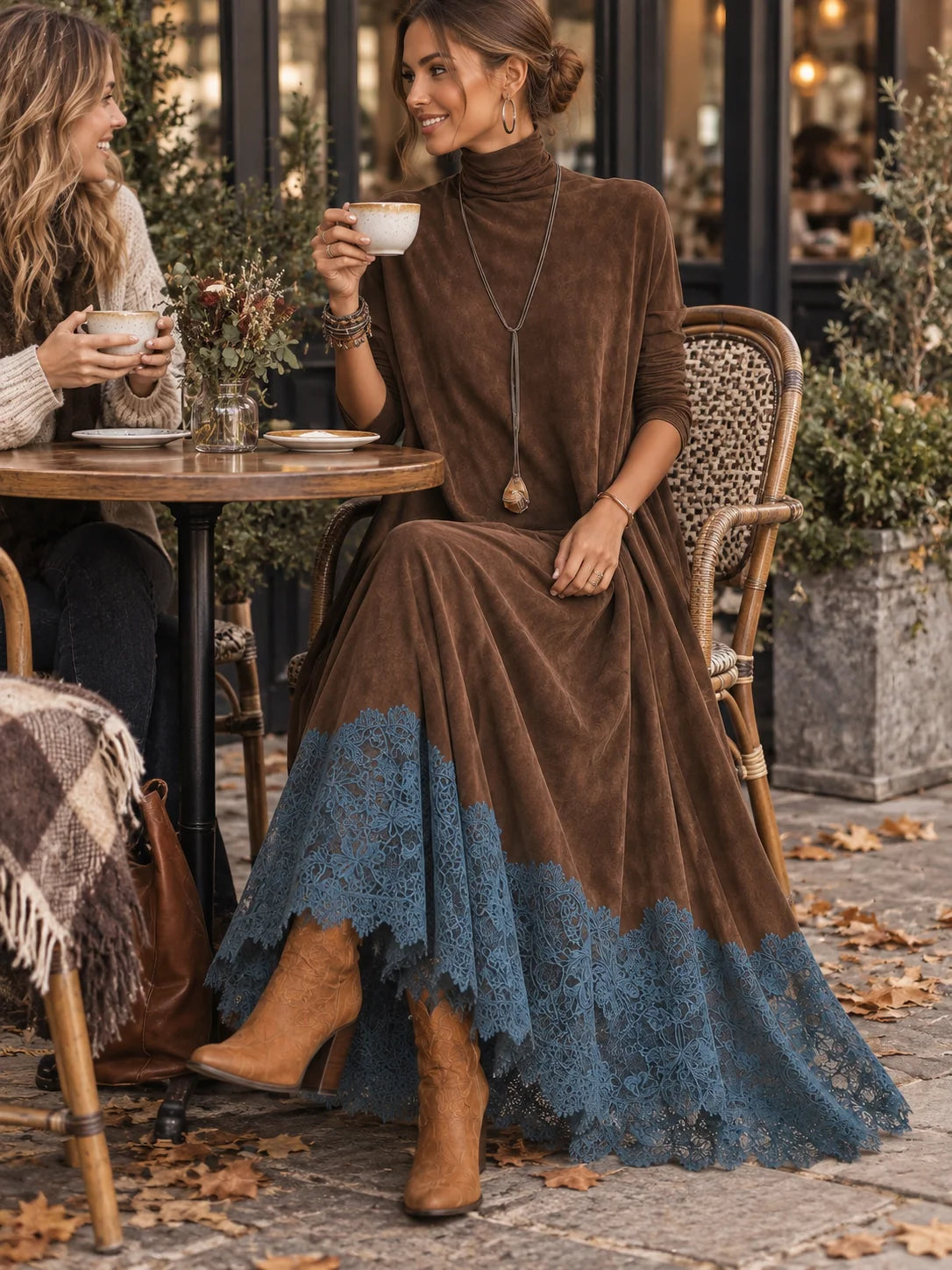 Vestido maxi para mujer con adorno floral de encaje