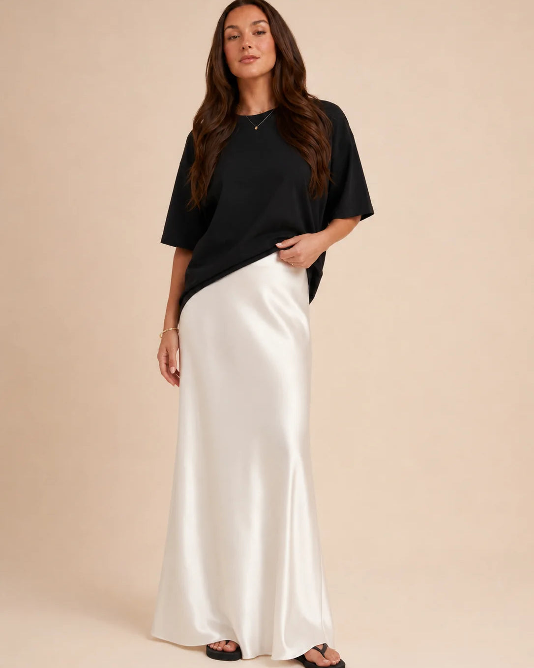 Falda maxi de talle alto para mujer con brillo discreto