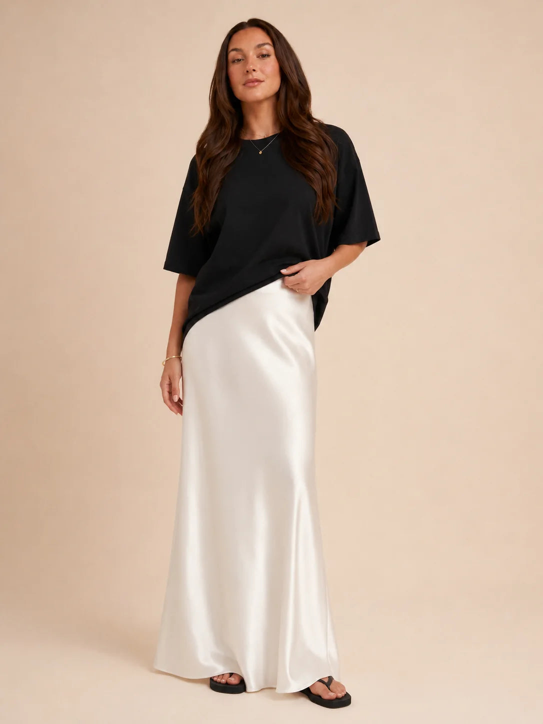 Falda maxi de talle alto para mujer con brillo discreto