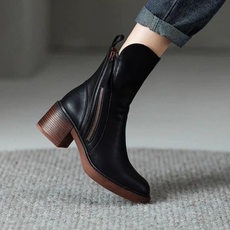 Botines de cuero vegano para mujer con dos cremalleras