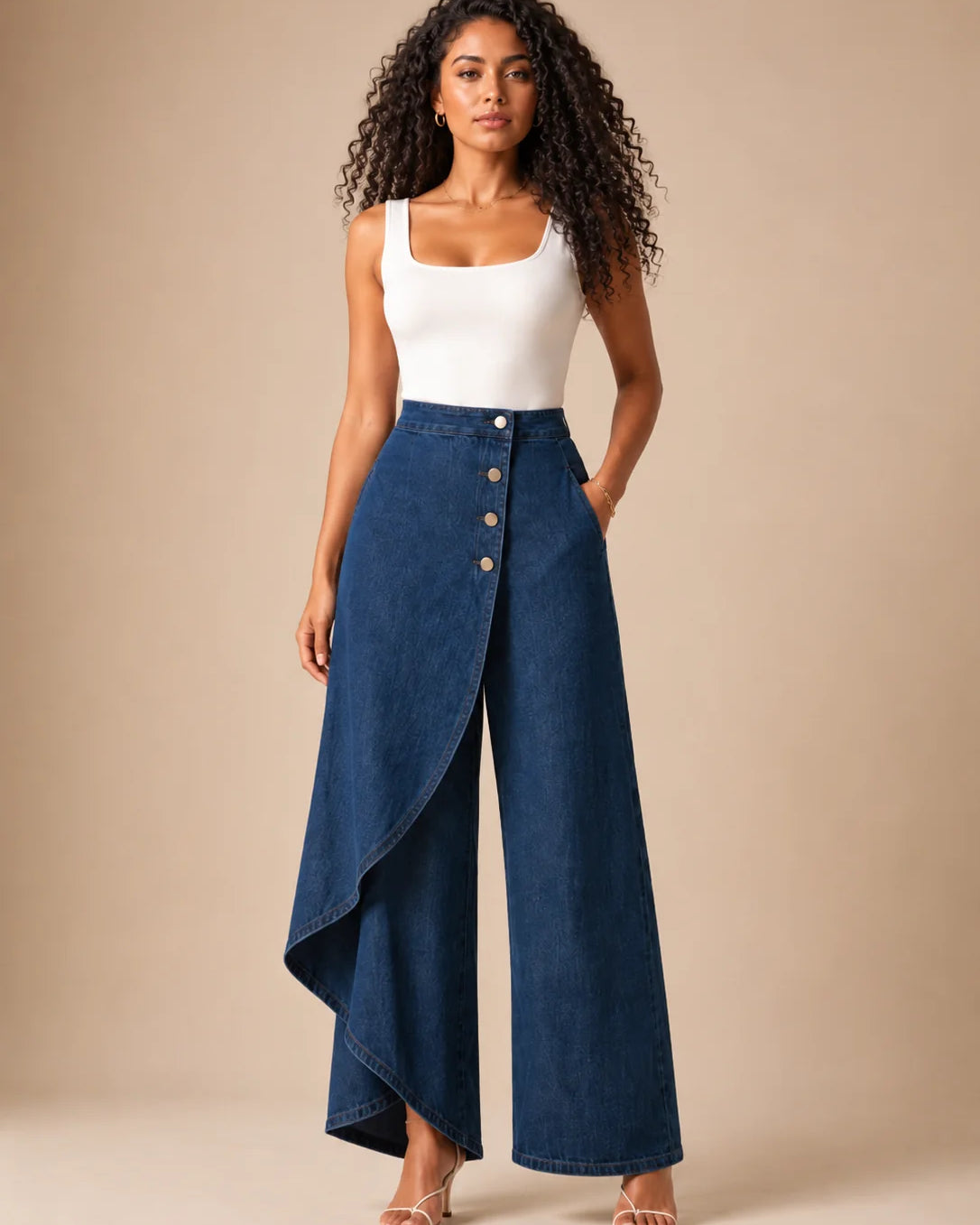 Pantalones Palazzo de mujer con panel envolvente asimétrico