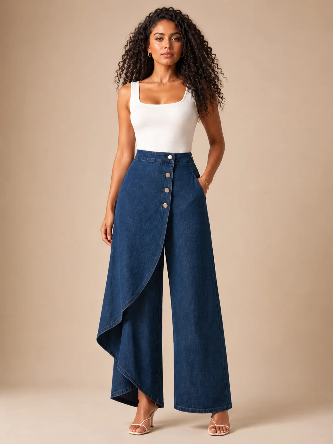 Pantalones Palazzo de mujer con panel envolvente asimétrico