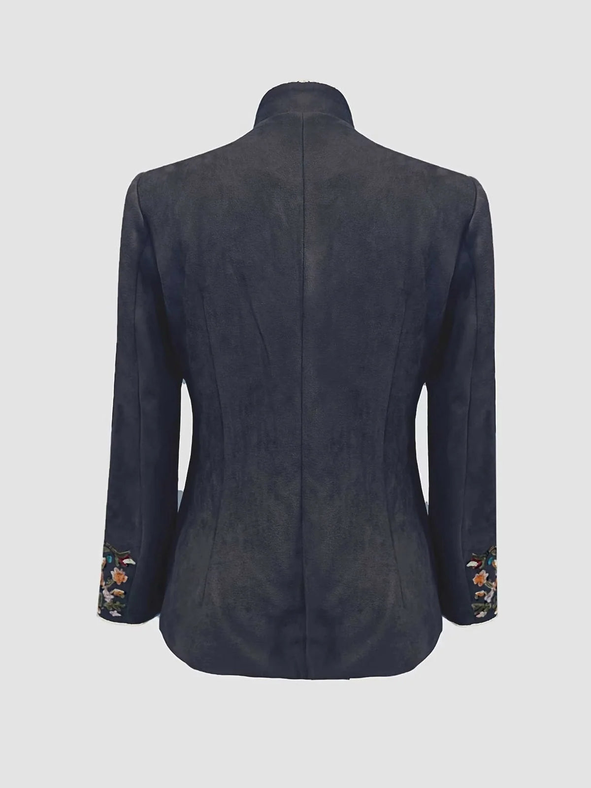 Chaqueta de mujer con cuello alto y bordado de flores