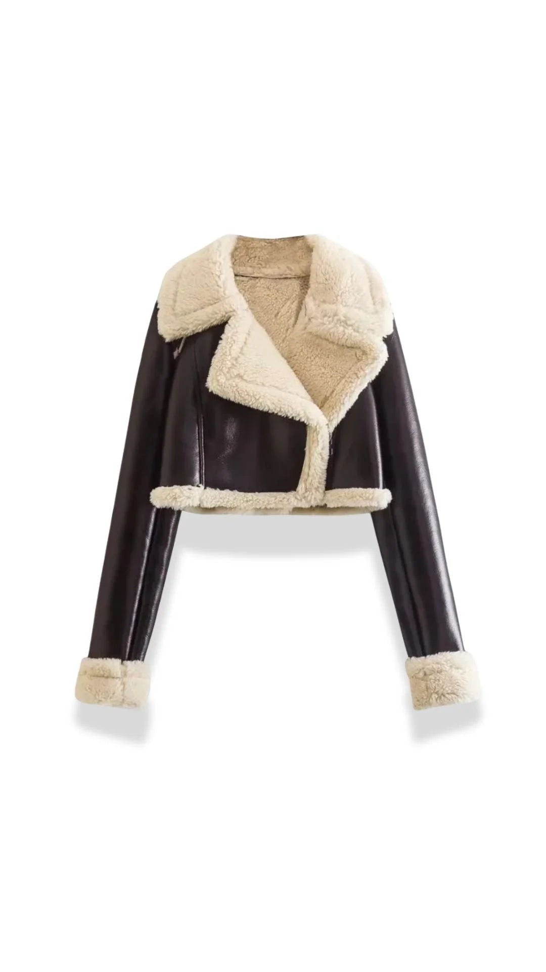Chaqueta de mujer efecto piel con detalles de borreguito