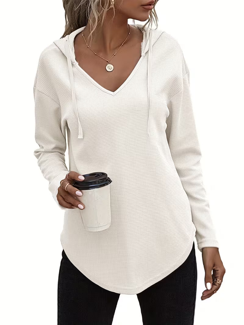 Sudadera con capucha de punto waffle para mujer con cordón