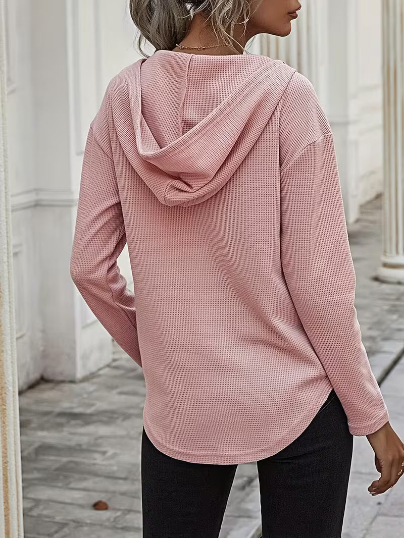 Sudadera con capucha de punto waffle para mujer con cordón