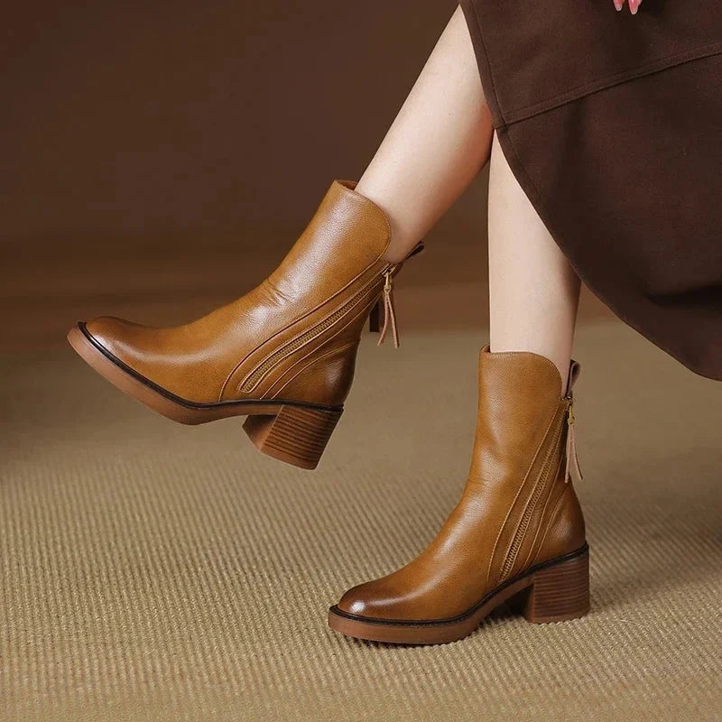 Botines de cuero vegano para mujer con dos cremalleras
