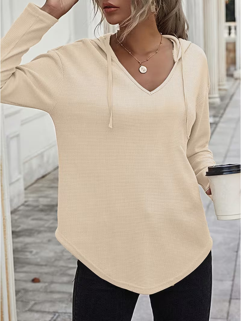Sudadera con capucha de punto waffle para mujer con cordón