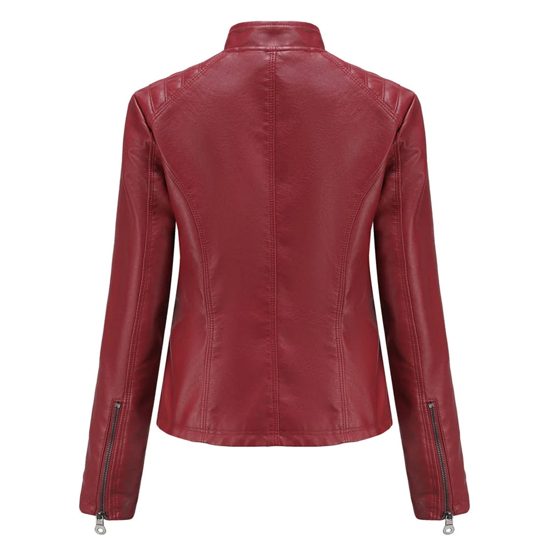 Chaqueta de cuero para mujer con cremallera asimétrica