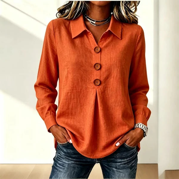 Blusa de mujer con cuello clásico y puños enrollables