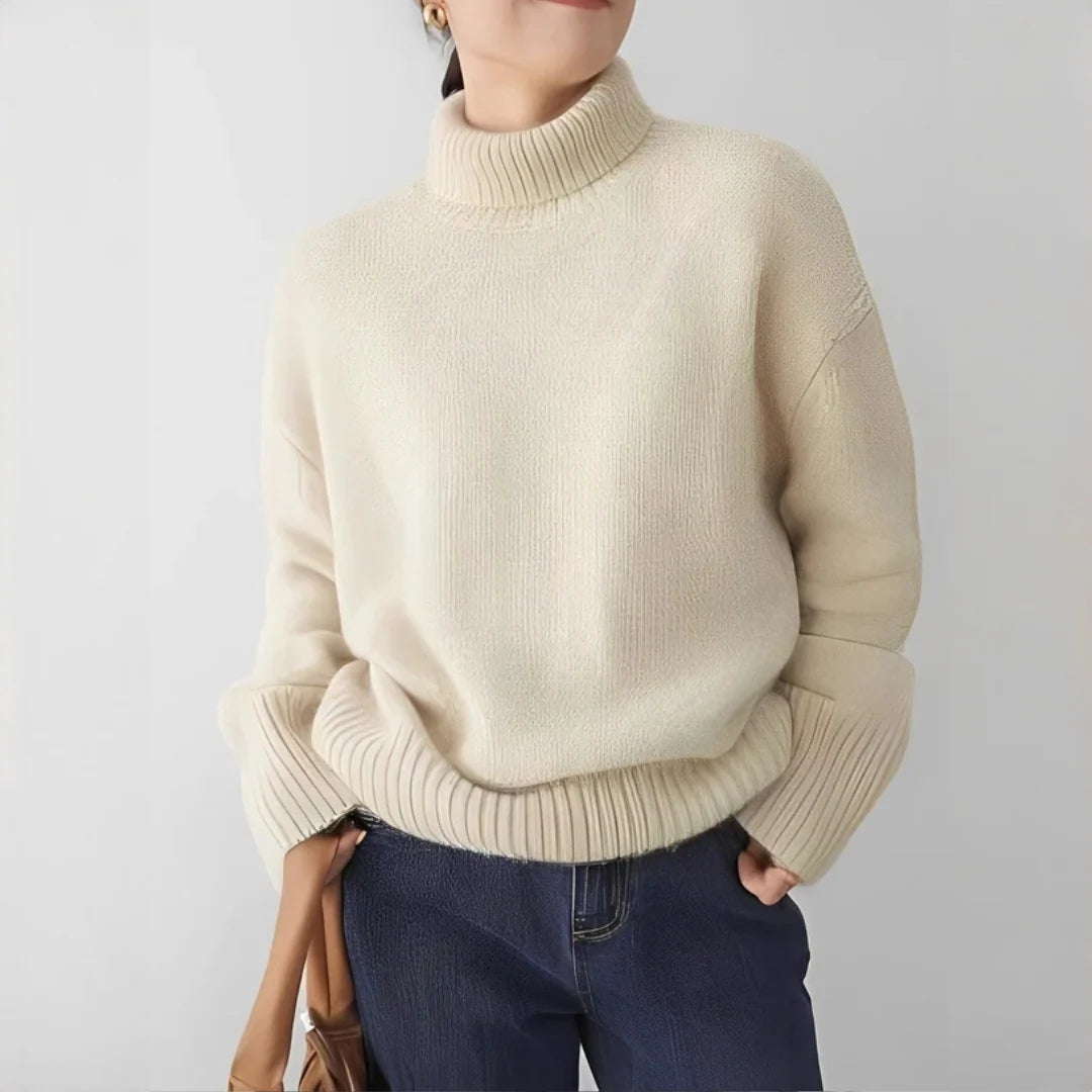 Jersey de punto fino para mujer con cuello vuelto y tacto suave