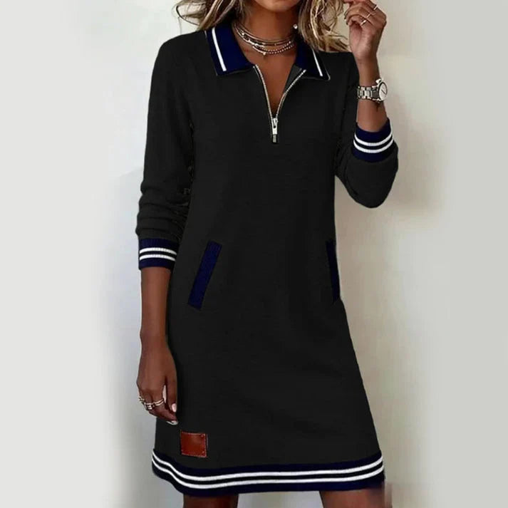 Vestido corto para mujer con cremallera hasta el pecho y bolsillos ocultos
