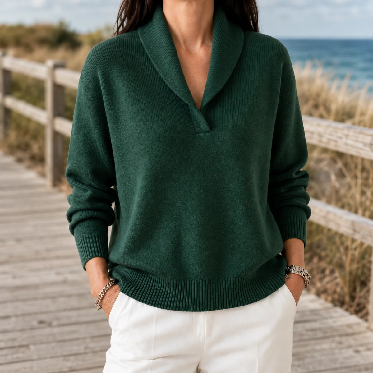 Jersey fino de mujer con cuello chal abierto