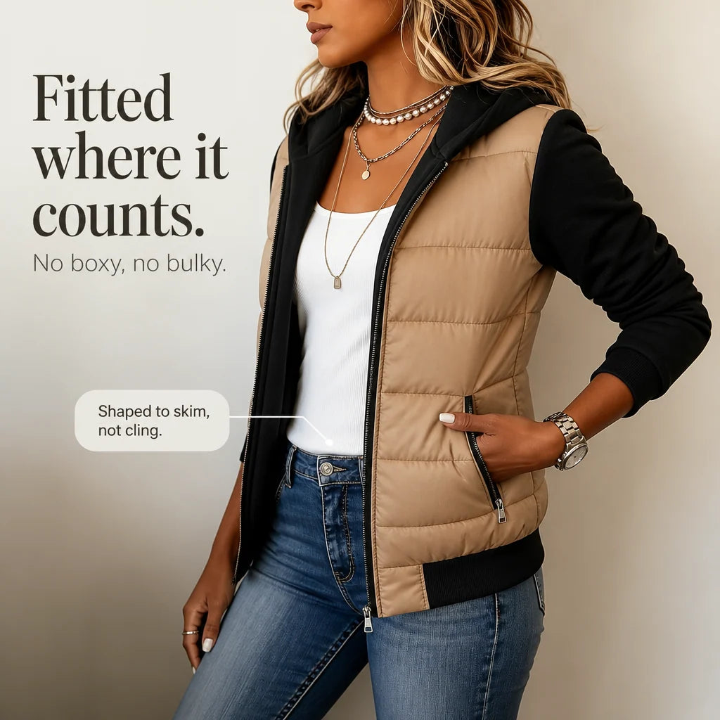 Chaqueta acolchada tipo puffer para mujer, mezcla de algodón con mangas de punto