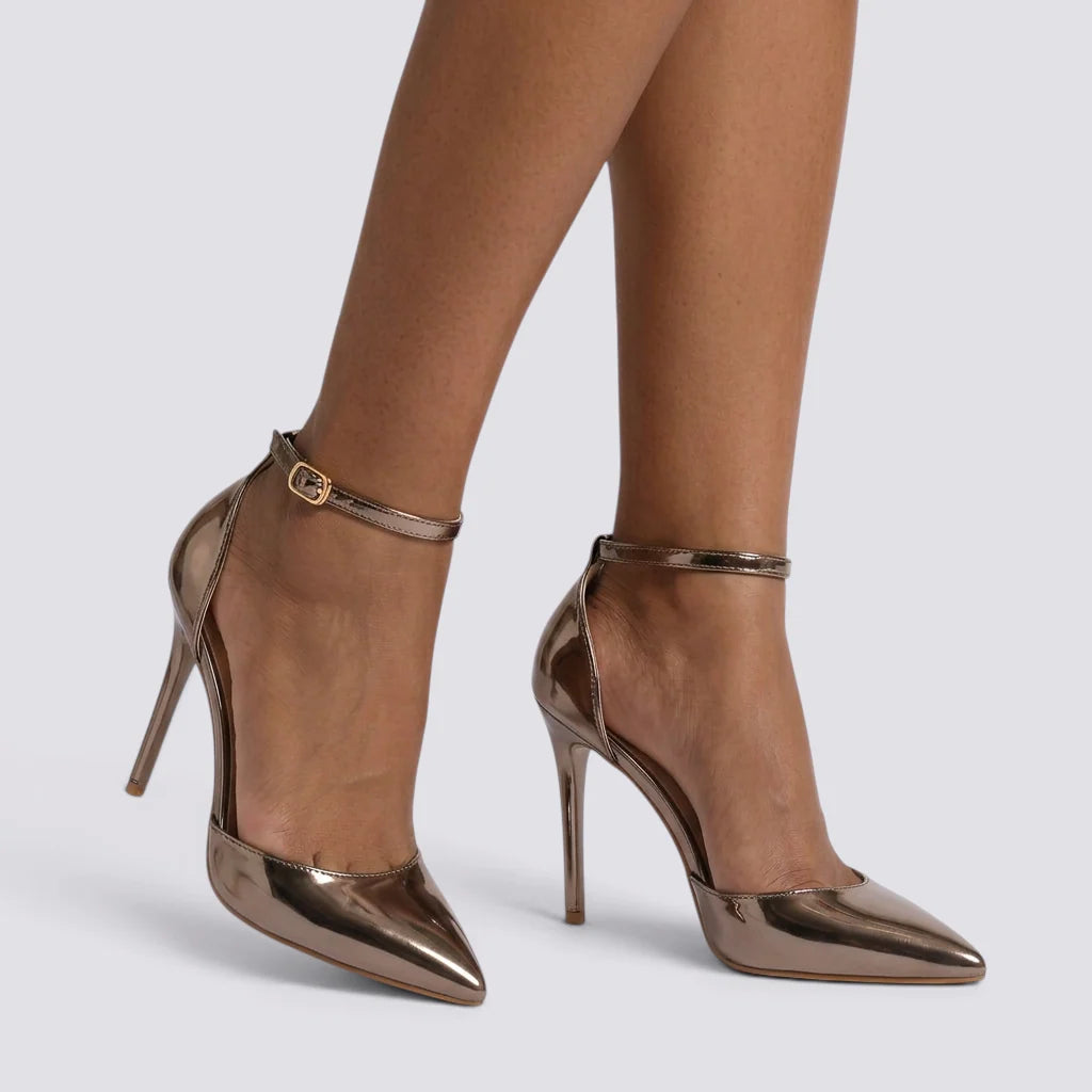 Sandalias de tacón de aguja para mujer con correa ajustable en el tobillo