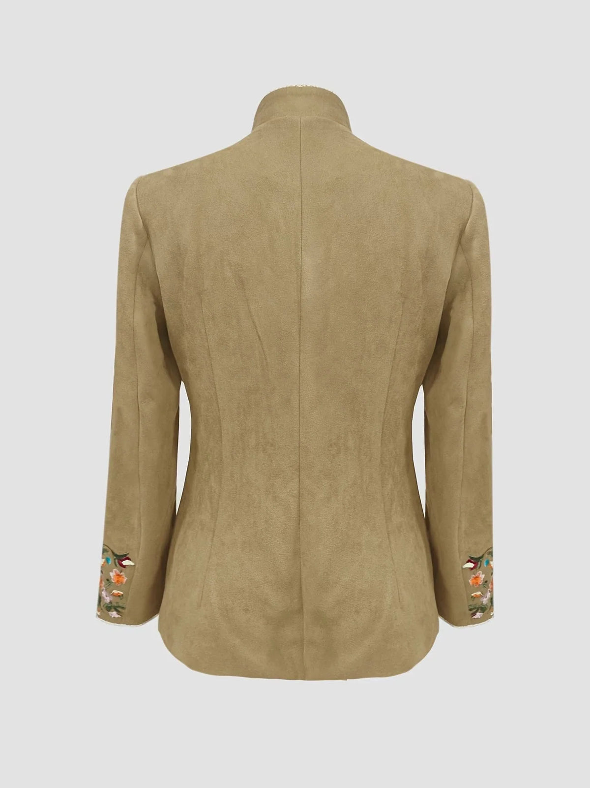 Chaqueta de mujer con cuello alto y bordado de flores